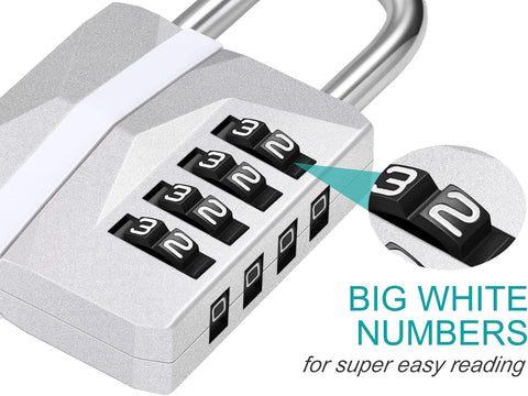 ZHEGE Locker Lock, 4 Digit Combination Lock Gym Lock & White Code (Silver)