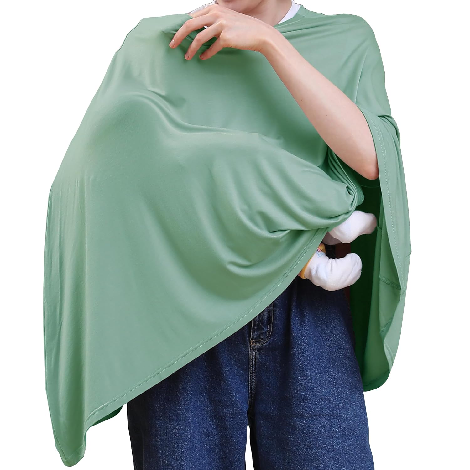 Seejoy Multi-use Nursing Cover for Breastfeeding, 360°Full Coverage Nursing Poncho, Rayon Soft & Breathable Breastfeeding Cover up (Smooth Rayon, Sage Green)
