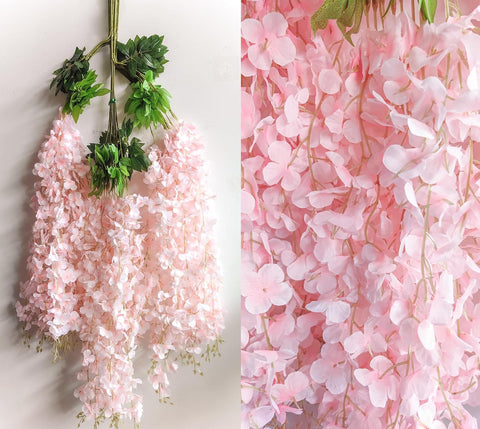 108pcs Artificial Wisteria Flowers 3.6 Feet/Piece Pink Dense Artificial Fake Wisteria Vine Ratta Hanging Garland Silk Flowers String Home Party Wedding Decor（Pink-Dense）