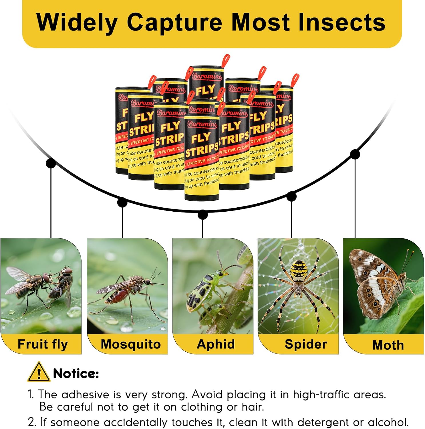 40 Rolls Fly Strips Traps for Home, Sticky Strips, Fly Paper Tape Catcher Ribbon for Gnat Fungus Fruit Flies