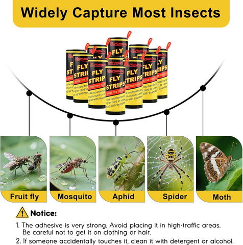 40 Rolls Fly Strips Traps for Home, Sticky Strips, Fly Paper Tape Catcher Ribbon for Gnat Fungus Fruit Flies
