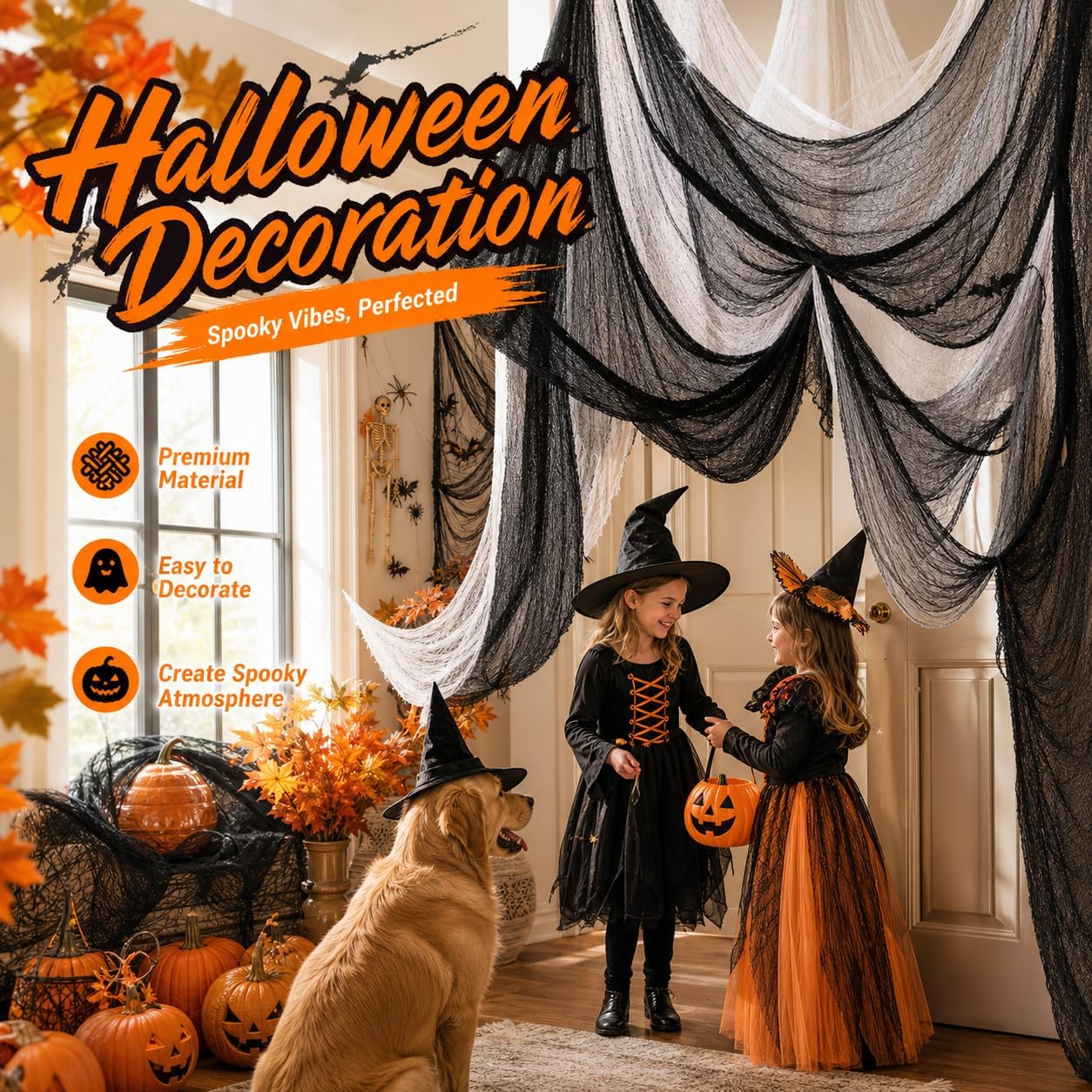 Land Guard 6Pcs Halloween Gauze Cloth, Creepy Cloth, 30×72 Inch Creepy Fabric Halloween for Haunted House Supplies, Party Outdoor, Indoor (4 Black+2 White)