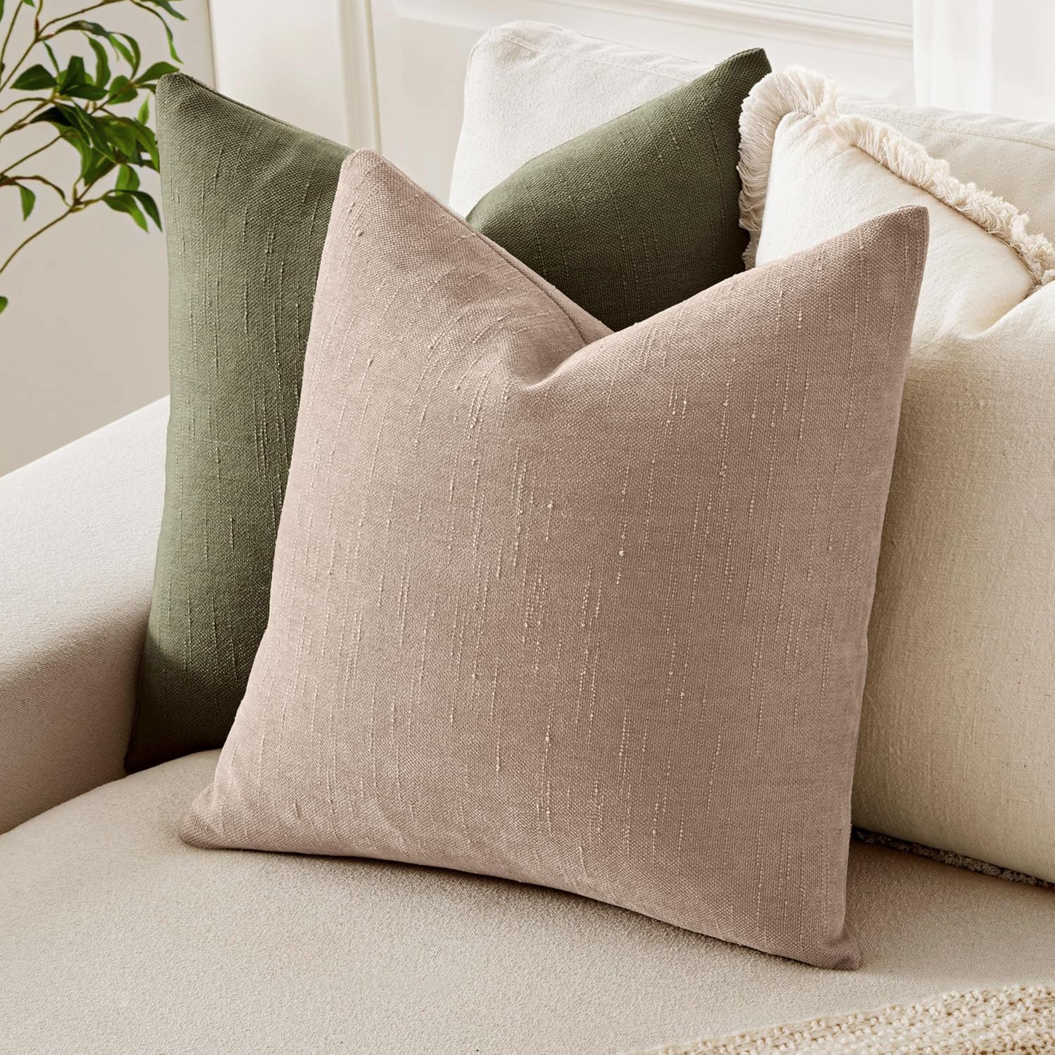 MIULEE 24x24 Inch Euro Textured Chenille Throw Pillow Covers Irish Cream
