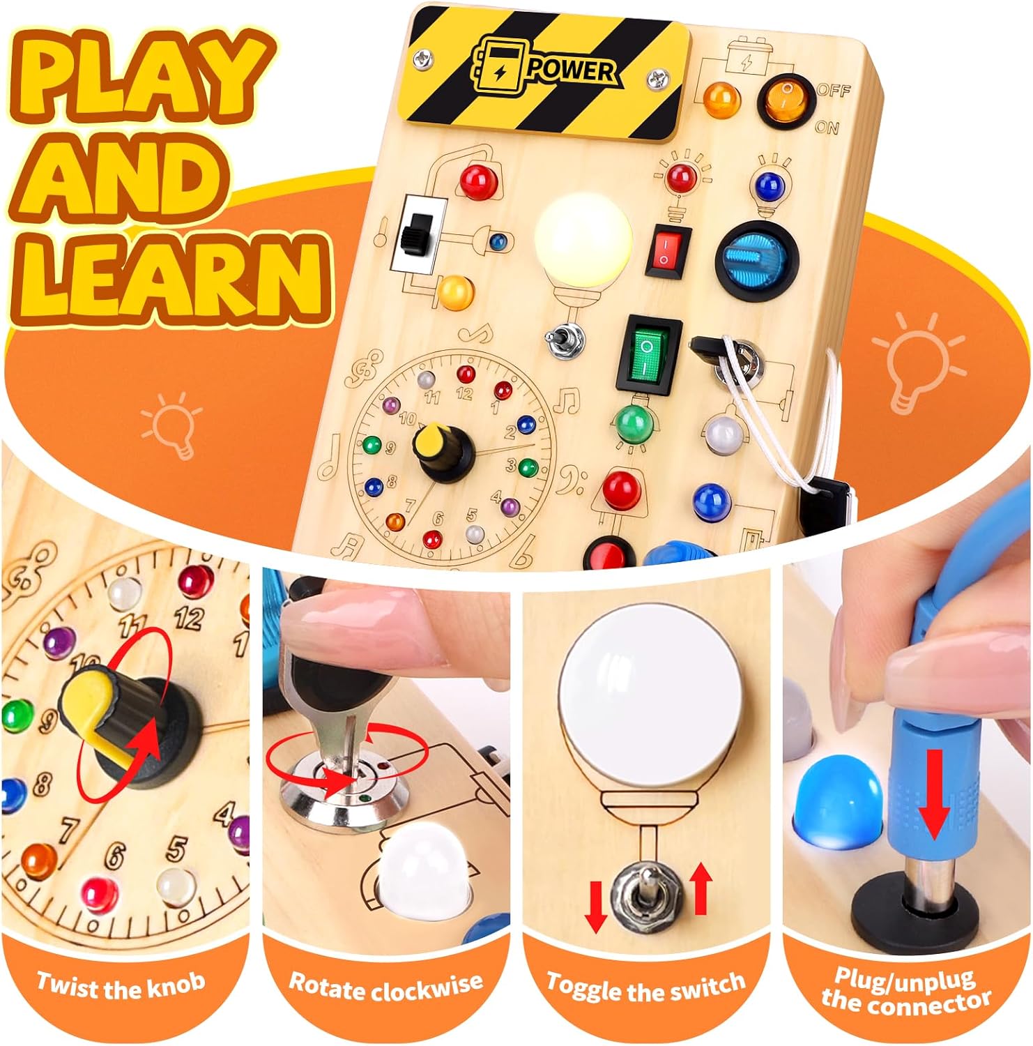 Grarain Busy Board for Toddlers - Montessori Educational Toy for 1-3 Year Old Boys & Girls | Travel-Friendly Sensory Learning Activity | Ideal for Kids with Autism(Clocks Busy Board)