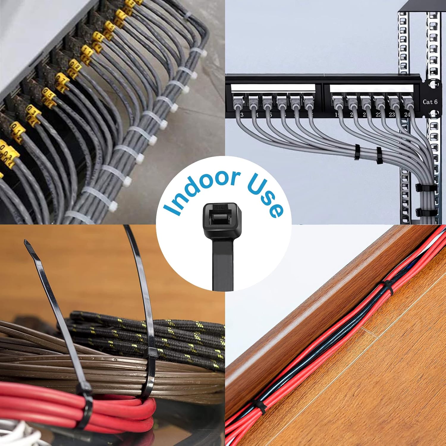 Zip Ties 8 inch (1000 Pack), 40lbs Tensile Strength, Black Cable Ties, Wire Ties for indoor and outdoor use, by Skalon