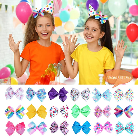 18Pcs 5 Inch Hair Bows for Girls,Colorful Rainbow Girls Hair Bows