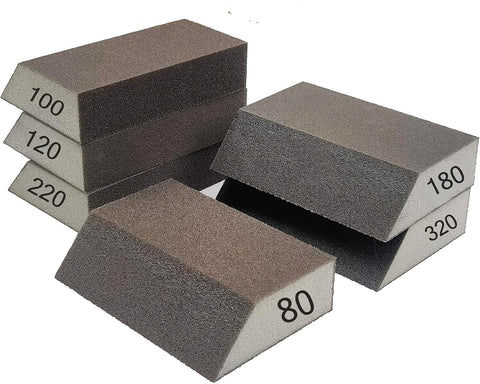 6 PCS Single Sanding Sponge Set - 80/100/120/180/220/320 Grit Sanding Blocks Assortment, Washable and Reusable