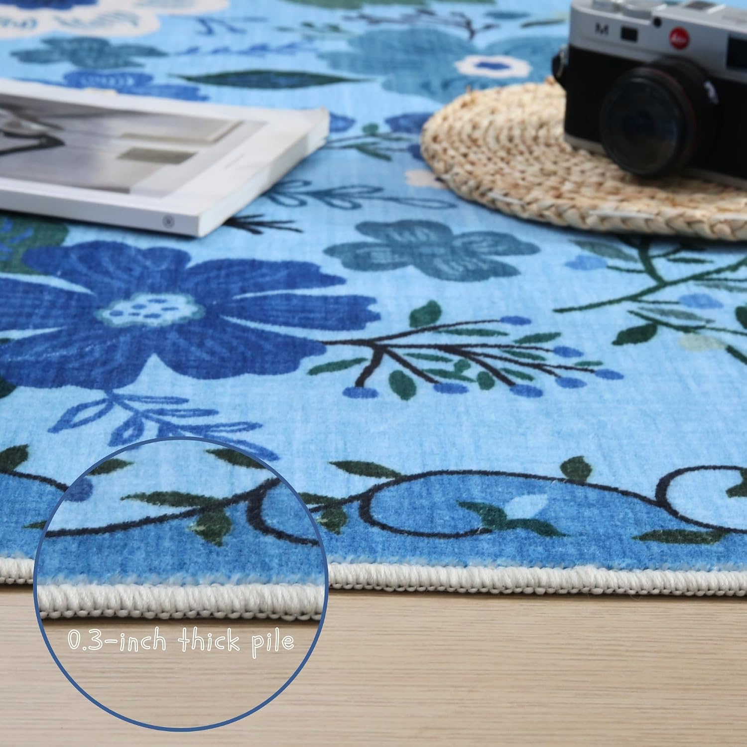 Rugcomf Runner Rug 2x6 Washable, Blue