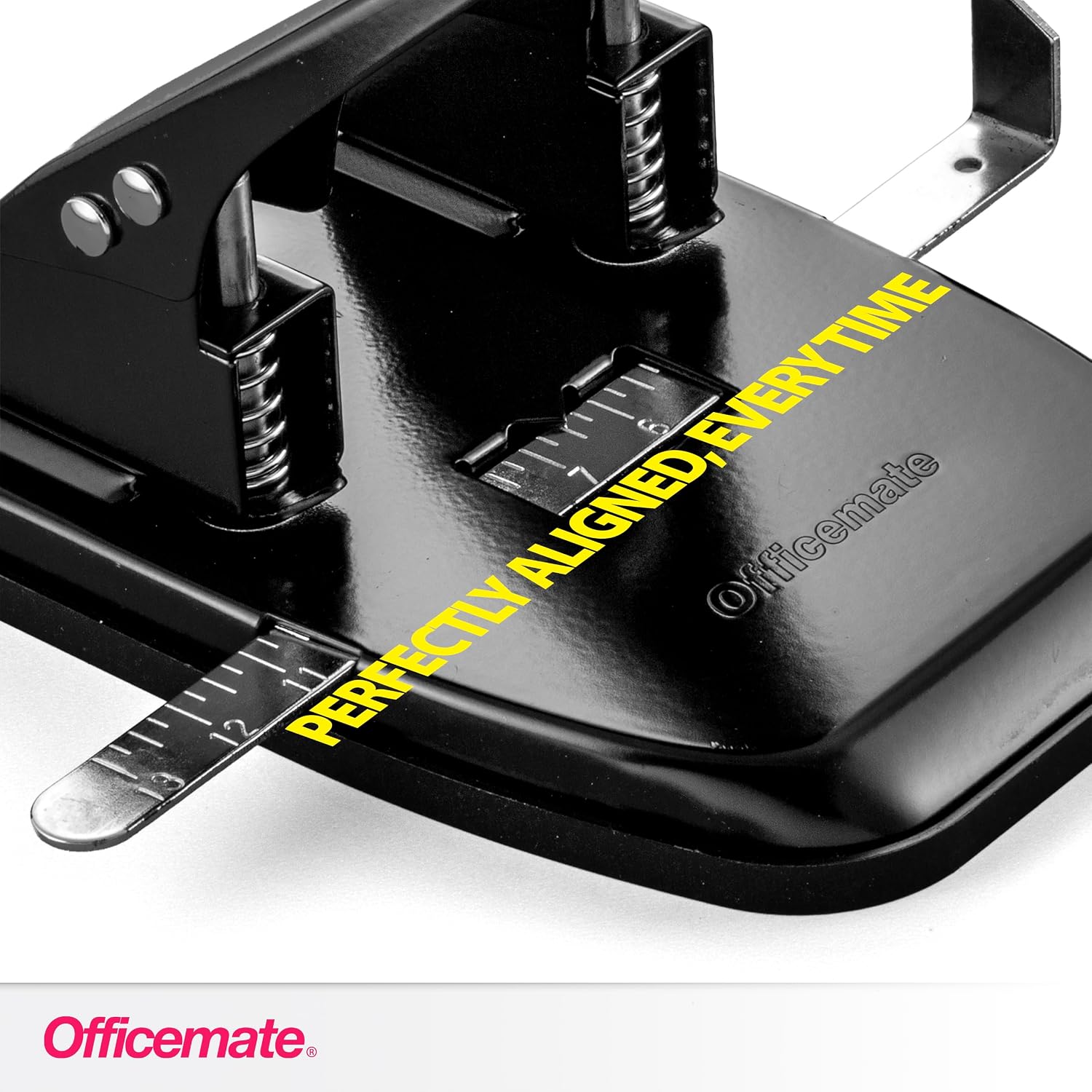 Officemate 2 Hole Punch - 30 Sheet Capacity, Manual Paper Punch with Adjustable Paper Guide, Durable Metal Construction, Removable Chip Tray, Black