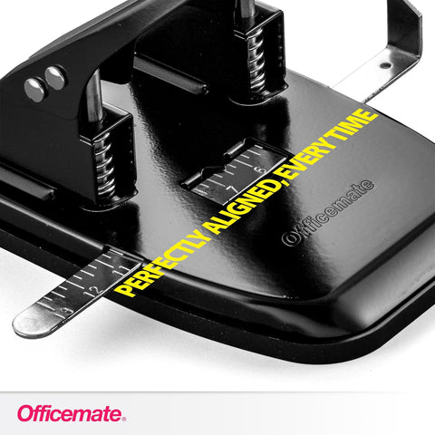 Officemate 2 Hole Punch - 30 Sheet Capacity, Manual Paper Punch with Adjustable Paper Guide, Durable Metal Construction, Removable Chip Tray, Black