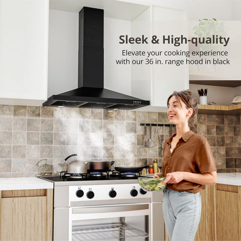 FIREGAS Black Range Hood 36 inch, Wall Mount Range Hood
