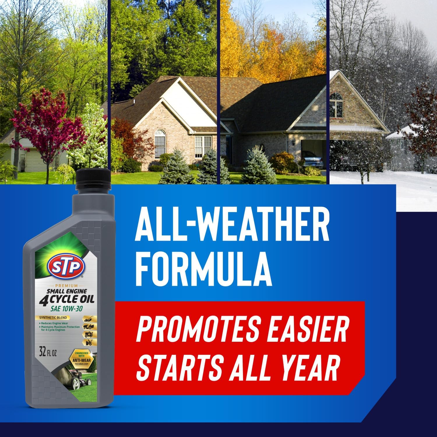 STP Premium Synthetic Blend 4 Cycle Small Engine Oil, SAE 10w30 Motor Oil for Lawnmowers, Generators, Tractors, Snow Blowers, and More, 32 fl oz