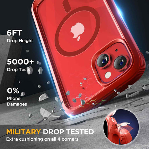 Miracase for iPhone 14 Case,Full-Body Bumper &Glass Screen Protector,Red