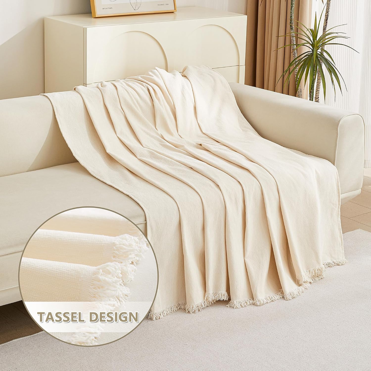 MYSKY HOME Couch Cover for Pets, Beige Couch Covers for 3 Cushion Couch Sofa, Couch Covers Sectional L Shape Chenille Couch Cushion Covers for Pets, Throw for Dogs, Kids, 71" X150"