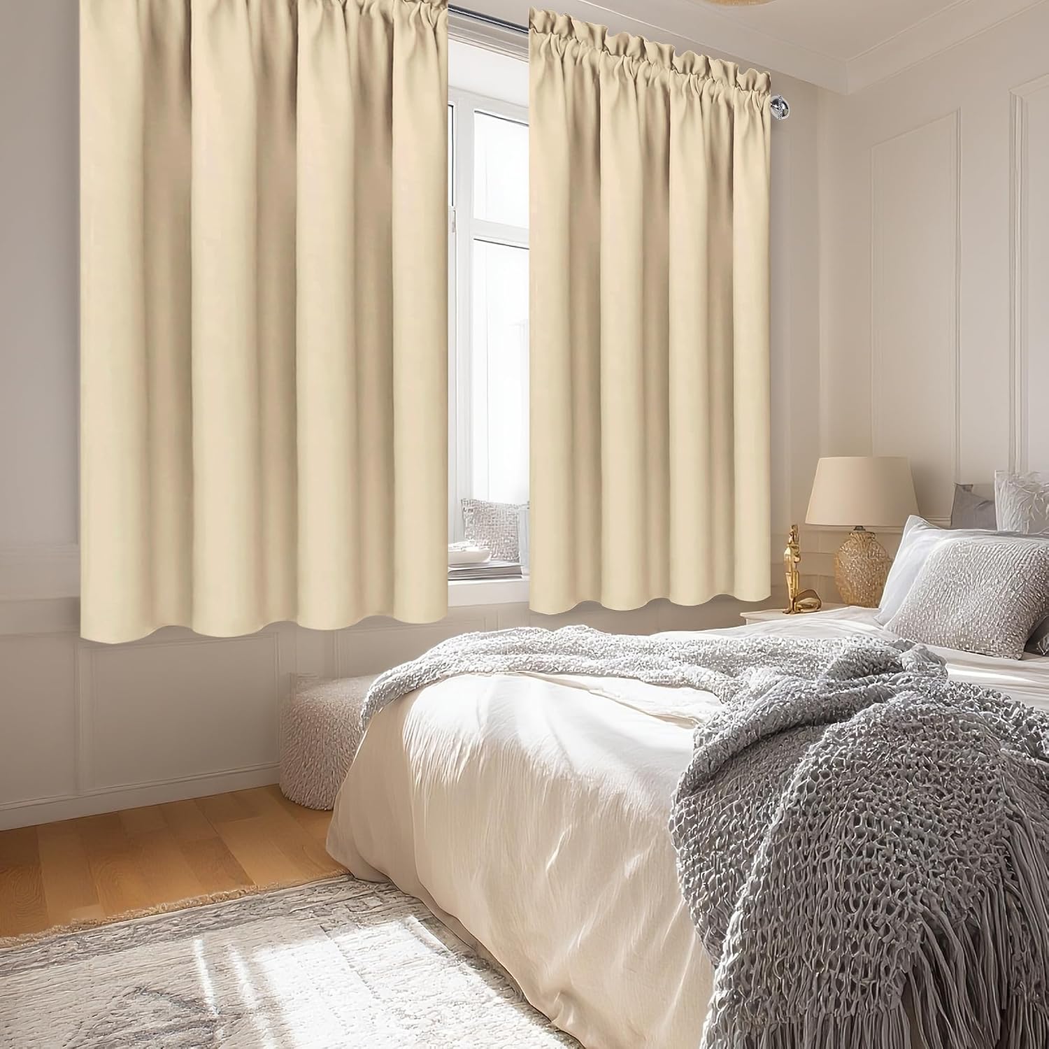 DWCN Blackout Curtains for Bedroom Living Room 38 x 45 Inch Long Beige