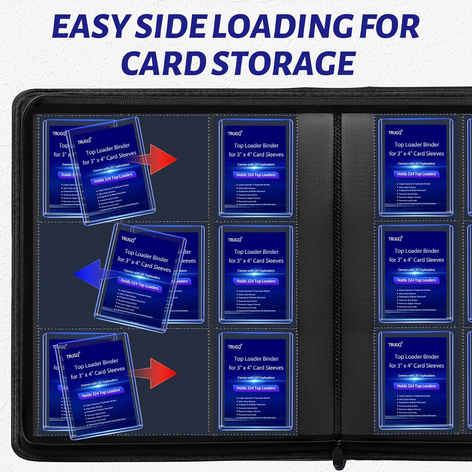 Toploader Binder Holds 324 Toploaders - 20 Toploaders|Waterproof PU Leather + Anti-Yellowing PP Inserts | Ridge Tab Sorting Portable top loader binder for cards(For Sports/Game Cards)