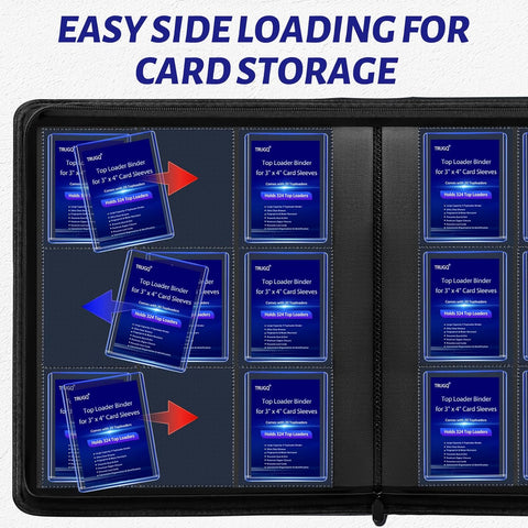 Toploader Binder Holds 324 Toploaders - 20 Toploaders|Waterproof PU Leather + Anti-Yellowing PP Inserts | Ridge Tab Sorting Portable top loader binder for cards(For Sports/Game Cards)