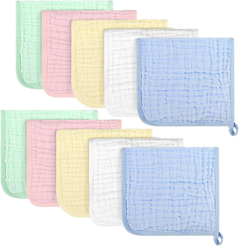 AIDEA Burp Cloths and Washcloths for Baby, Cotton Muslin Burp Cloths-10PK