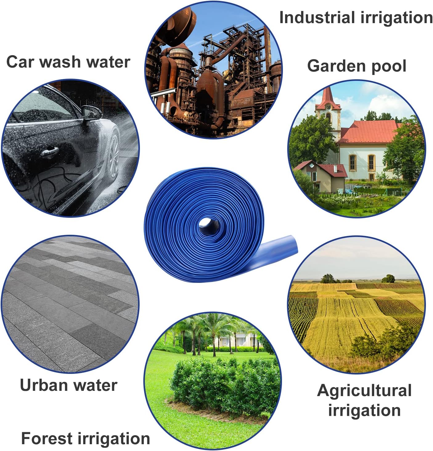 YASHINE PVC HOSE 1-1/2"*50ft, Pool Backwash Hose, Heavy Duty Reinforced Blue PVC Discharge Hose Lay Flat Water, For Swimming Drain Pools and Clean Filters, with 2 Clamp