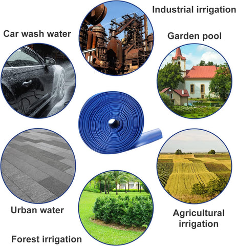 YASHINE PVC HOSE 1-1/2"*50ft, Pool Backwash Hose, Heavy Duty Reinforced Blue PVC Discharge Hose Lay Flat Water, For Swimming Drain Pools and Clean Filters, with 2 Clamp