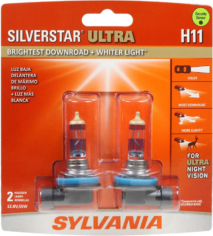 SYLVANIA H11 SilverStar Ultra Halogen Headlight Bulb, 2 Bulbs