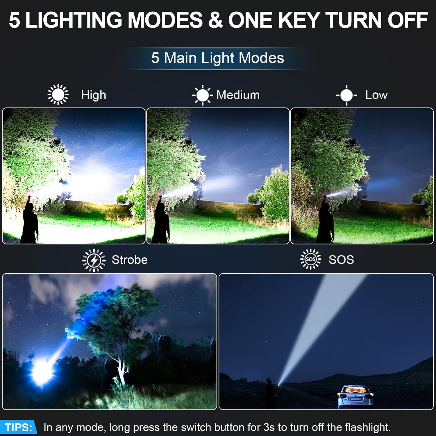 Tactical Flashlight Super Bright High Lumens Rechargeable LED Flash Light