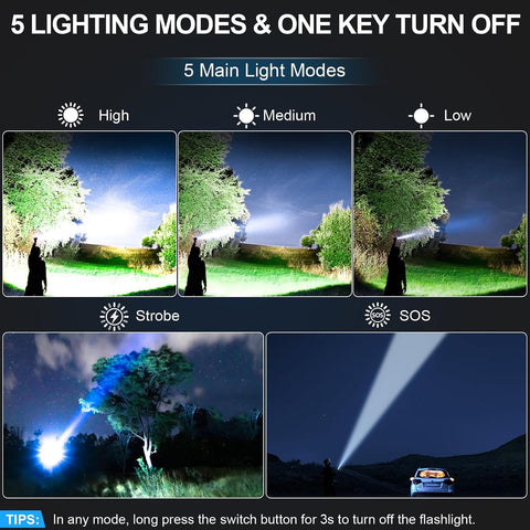 Tactical Flashlight Super Bright High Lumens Rechargeable LED Flash Light