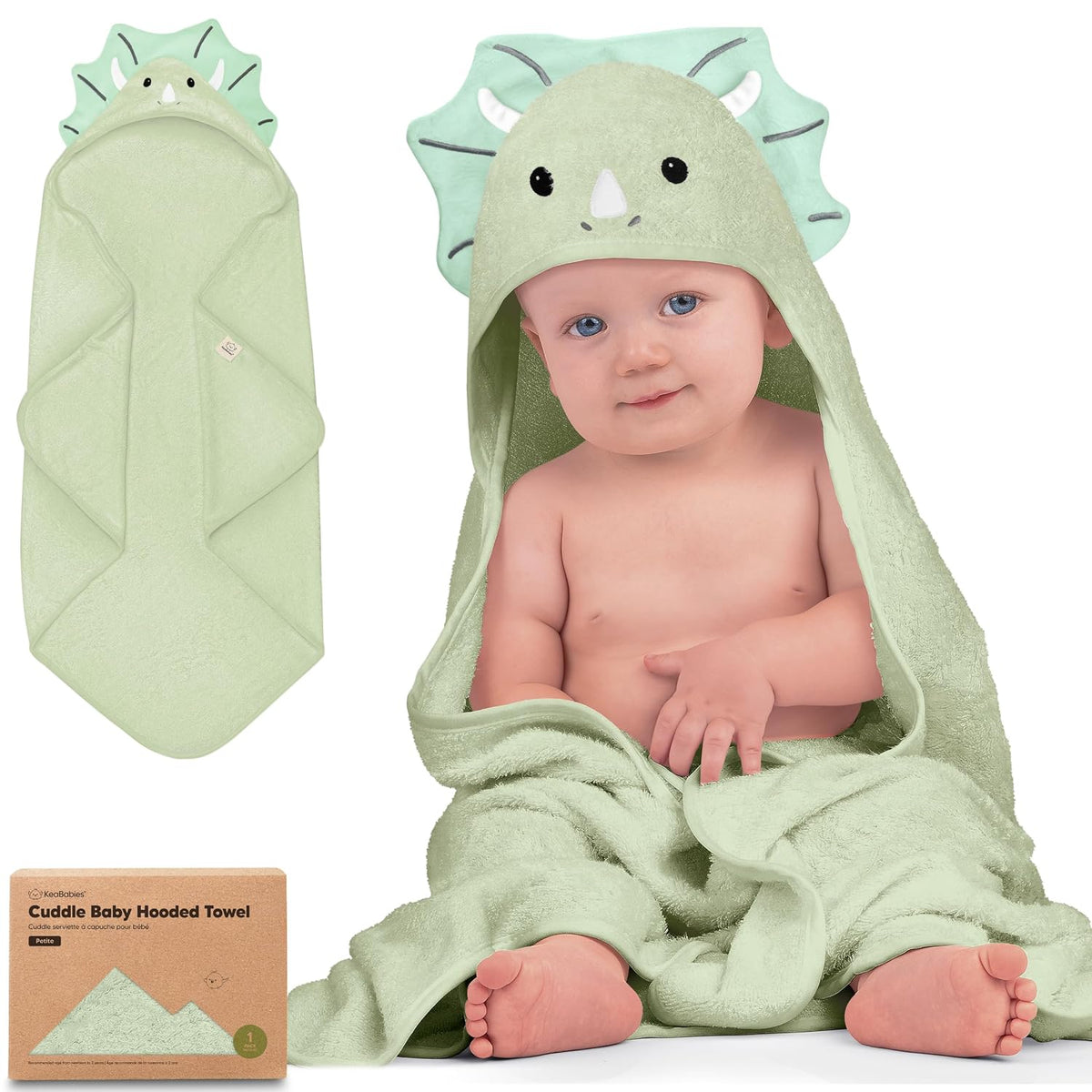 KeaBabies Hooded Baby Towel for Newborn Baby Bath Towels(Triceratops,30x30)