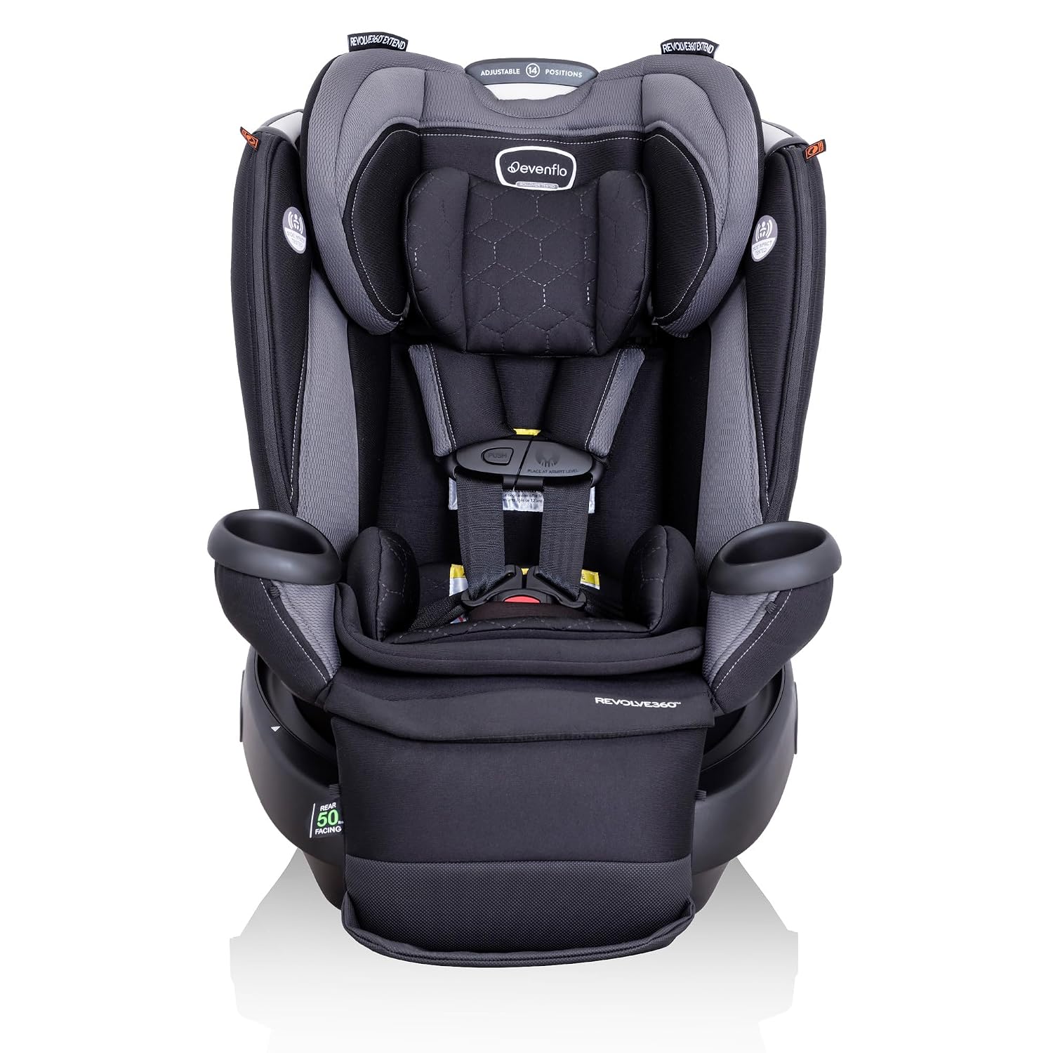 Evenflo Revolve360 Extend Convertible Car Seat with 360 Degree Rotation, Extended Rear-Facing, Forward-Facing, Booster Mode, and Secure LATCH Install, Revere Gray