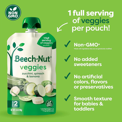 Beech-Nut Stage 2 Baby Food Pouch Variety Pack, Veggie Purees, 18 Pouches