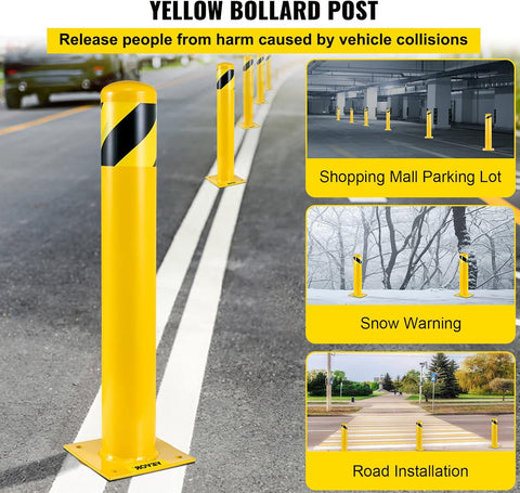VEVOR Safety Bollard, 36 Inch Height Bollard Post, 5.5 Inch Diameter Steel Pipe Safety Bollard Post, Yellow Steel Bollard, Steel Safety Bollard with 8 Anchor Bolts, Perfect for Traffic-Sensitive Area