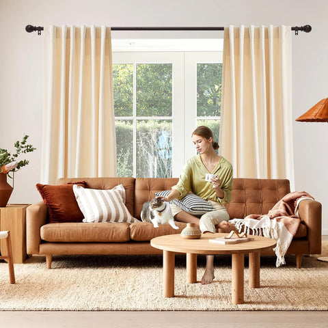 Curtain Rods for Windows 30 to 60 Inch, 5/8 Inch Heavy Duty Decorative Curtain Rod with Ball End Caps, Adjustable Brackets. Easy to install. Brown.