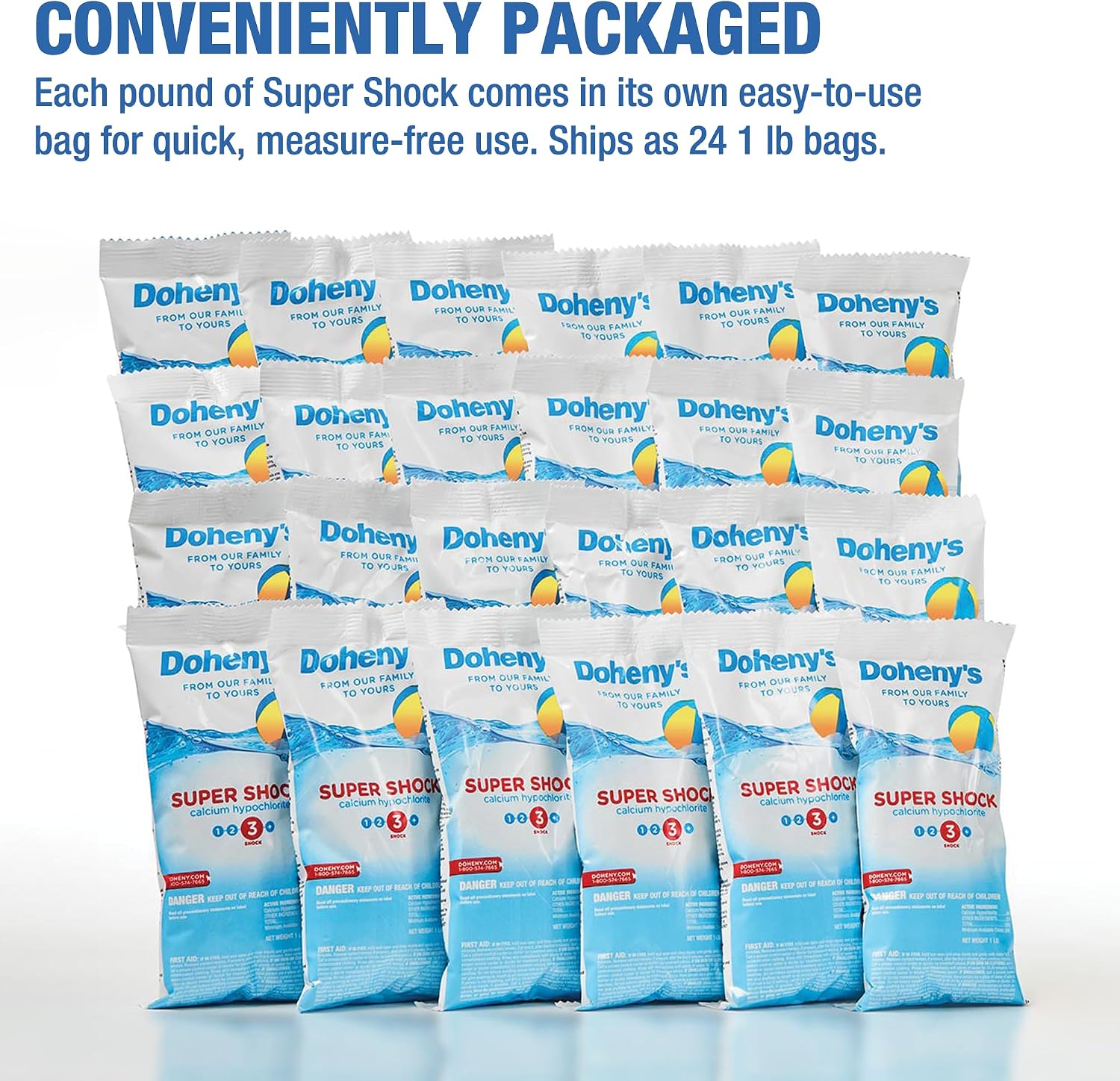 Doheny's Super Pool Shock | Pro-Grade Chlorine Shock, Quick-Dissolving, Fast-Acting 68% Cal-Hypo Granular Pool Shock | 24 x 1lb Bags, Proudly Made in the USA