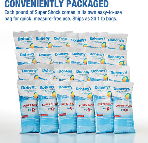 Doheny's Super Pool Shock | Pro-Grade Chlorine Shock, Quick-Dissolving, Fast-Acting 68% Cal-Hypo Granular Pool Shock | 24 x 1lb Bags, Proudly Made in the USA