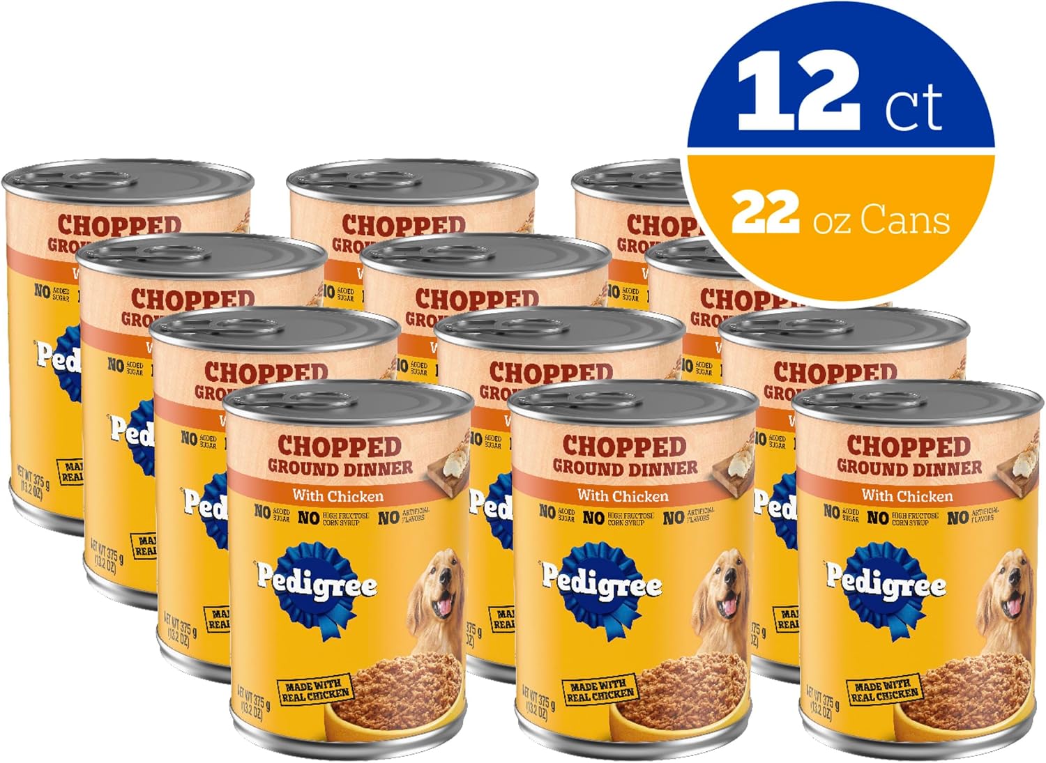 Pedigree Chopped Ground Dinner Wet Dog Food, Chicken, 13.2 oz, 12 Count