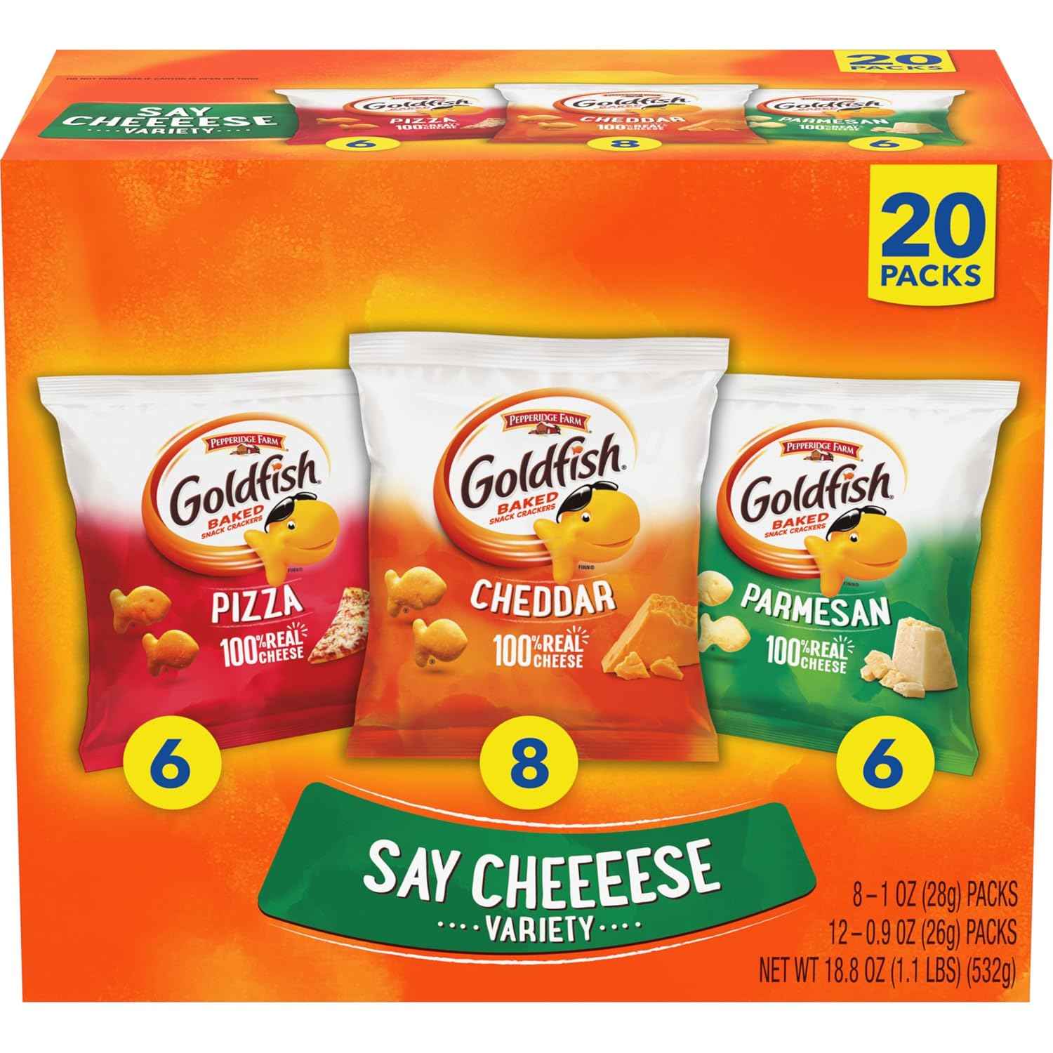 Goldfish Say Cheeeese Cheese Cracker Snack Packs, 20 Count Variety Pack