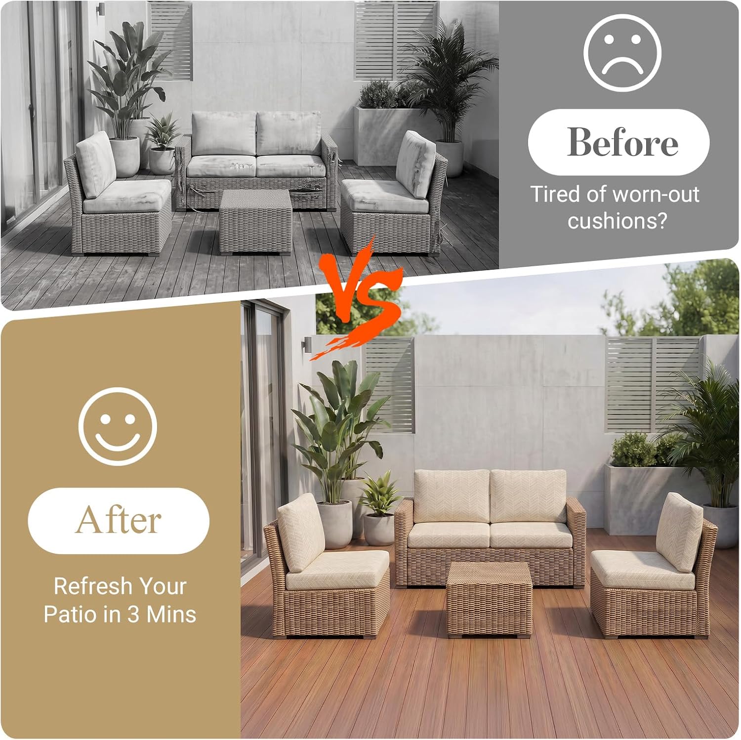 8Pcs Patio Cushion Covers Stretch Outdoor Furniture Protector Slipcovers