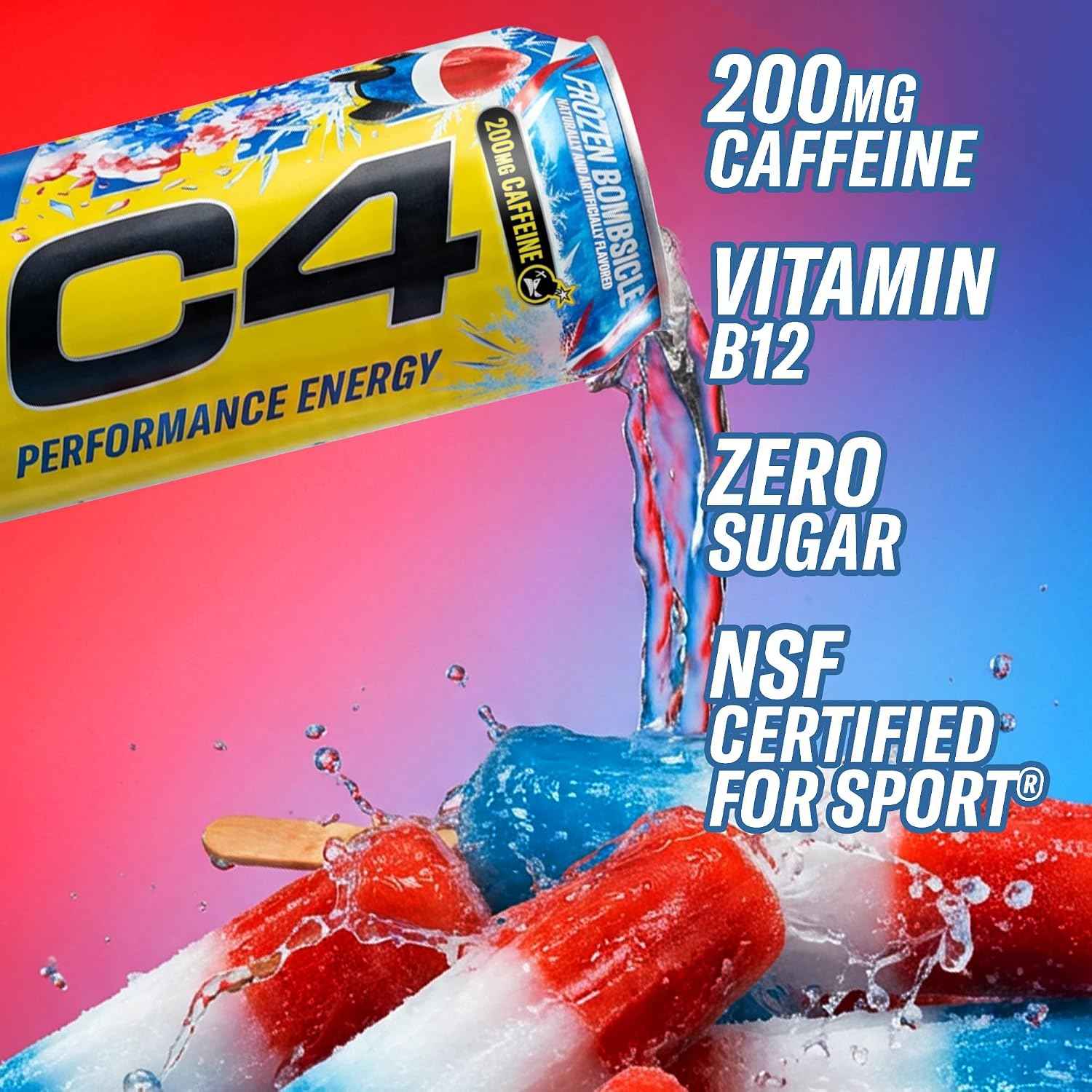 C4 Performance Energy Drink with Zero Sugar, 200mg Caffeine, 16 Fl Oz 12pk