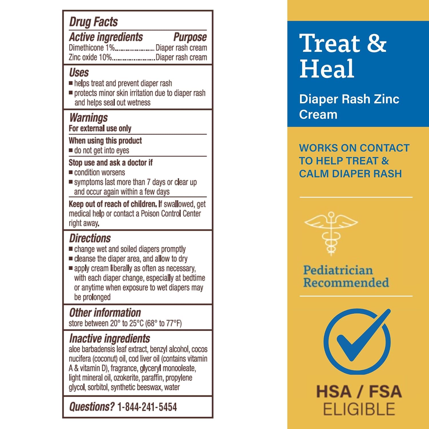 A+D Treat & Heal Zinc Oxide 10% Diaper Rash Cream, 16 oz Jar