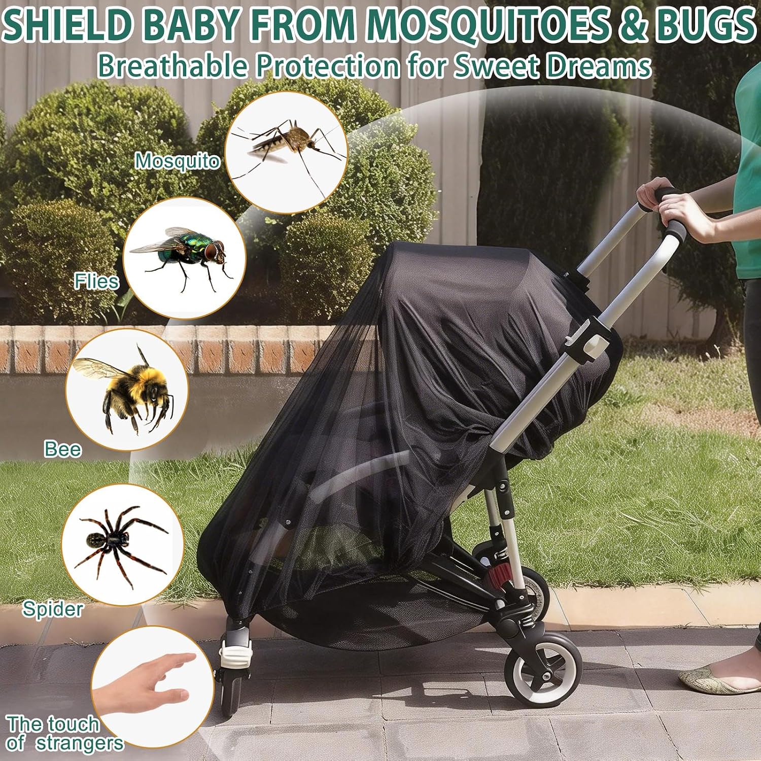 Sysmie 2 Pack Baby Stroller Mosquito Net, Durable Mesh Protection, Black