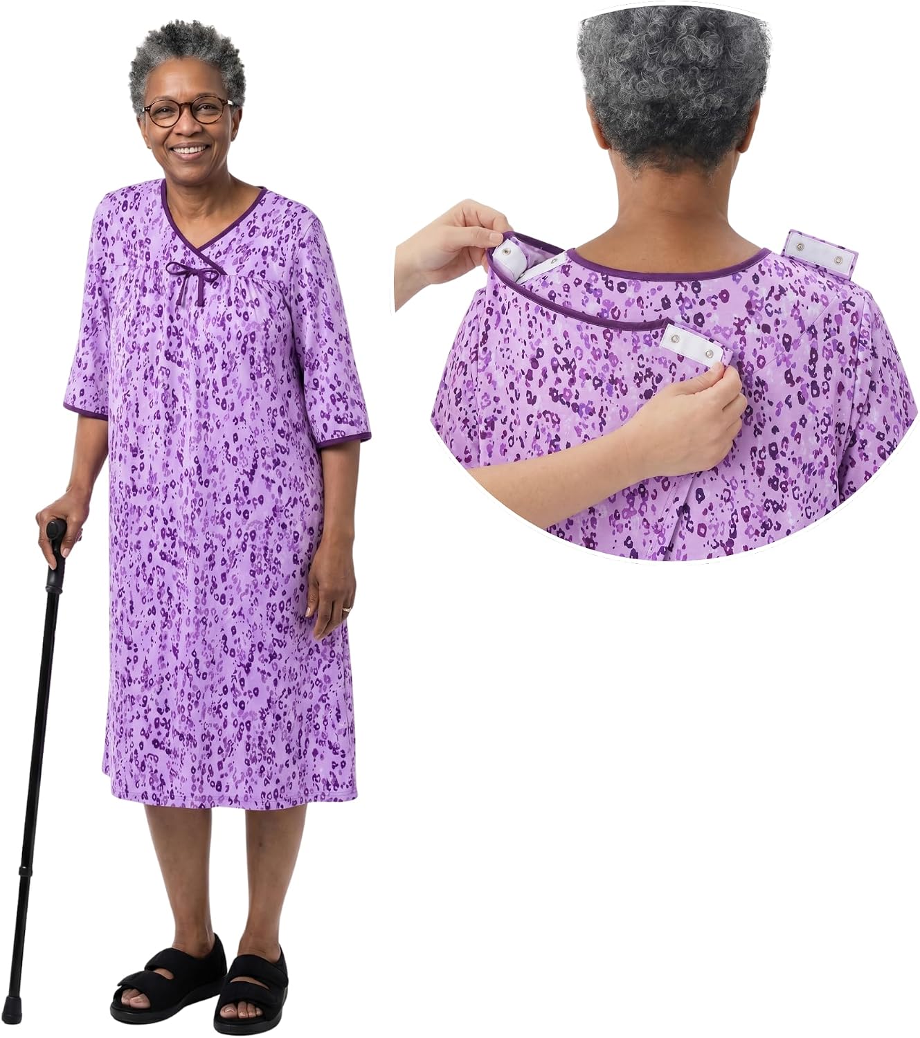 Silverts Women's Adaptive Open Back Gown, Assisted Dressing Nightgown
