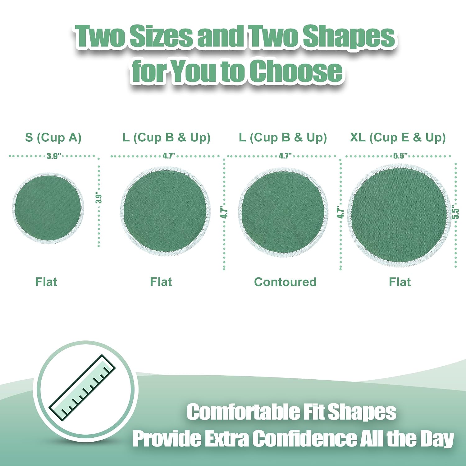 wegreeco Nursing Breast Pads (14 Pack) + Laundry Bag & Travel Storage Bag, 4.7 inch Option - Washable & Reusable Breastfeeding Nursing Pads (Bean Paste Green, Plain Shape)