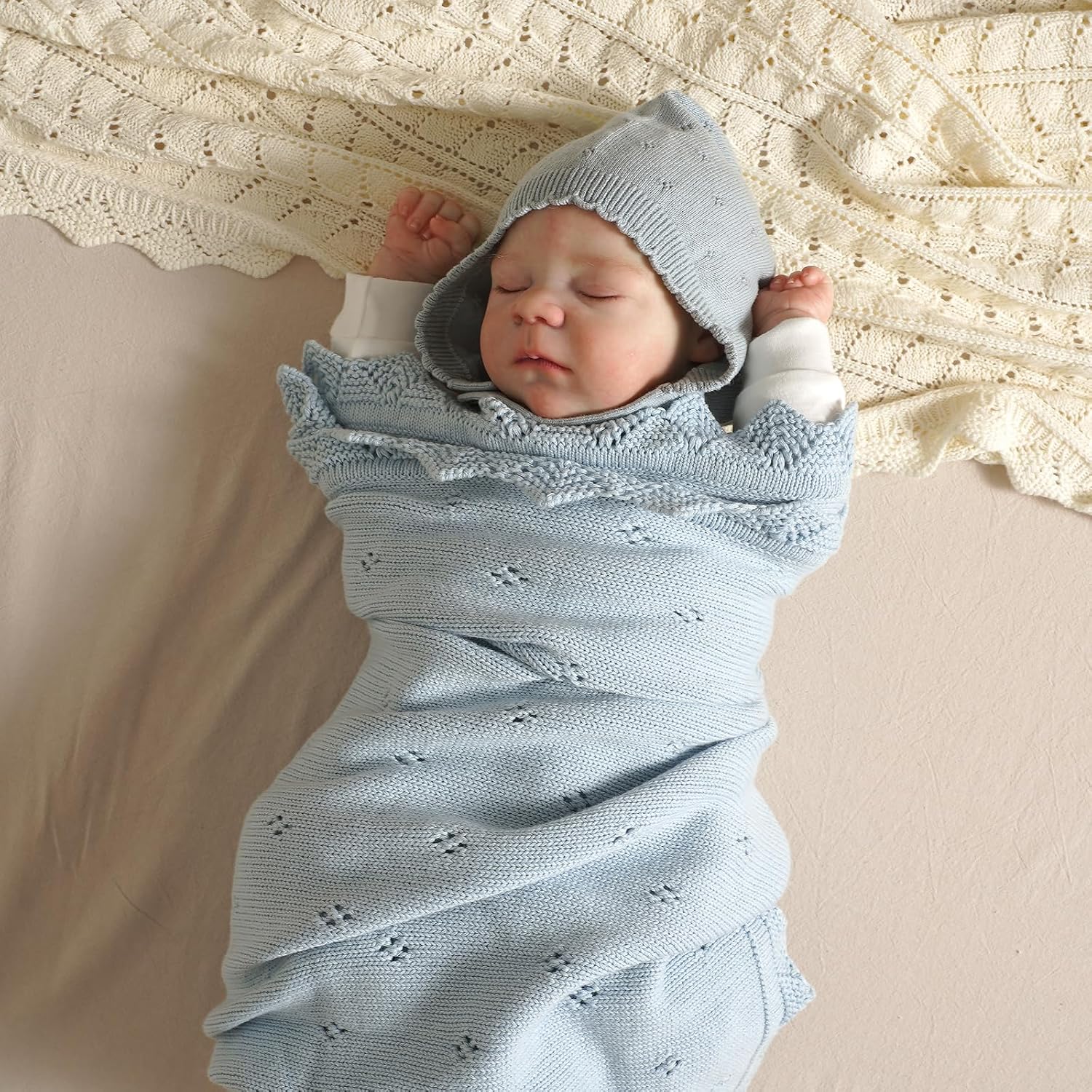 mimixiong Cotton Baby Blanket Knitted Crochet Receiving Crib