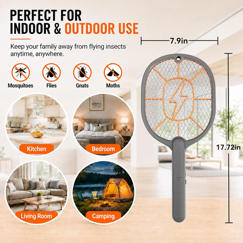 2-Pack Electric Fly Swatter – Battery Powered Mosquito & Bug Zapper Racket with Safe Mesh & Wall-Mount Design for Indoor and Outdoor Use (Black & Gray)