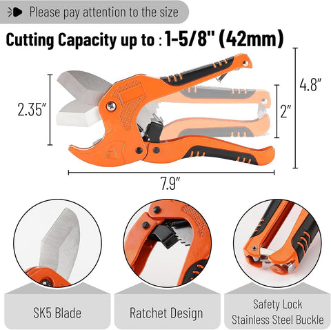 Bates- PVC Pipe Cutter, Cuts up to 1-5/8", Ratchet Pipe Cutter