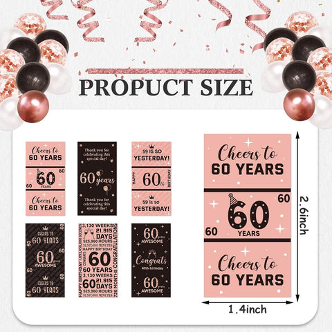 Tenare 90 Pcs 60th Birthday Candy Wrappers, Pink Stickers