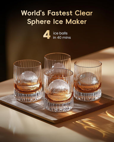 ecozy 2" Clear Ice Ball Maker Countertop, 144 Pcs/Day, Sphere Ice Maker