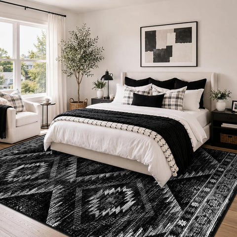 BESTSWEETIE 8'x10' Washable Area Rug for Living Room Bedroom Black