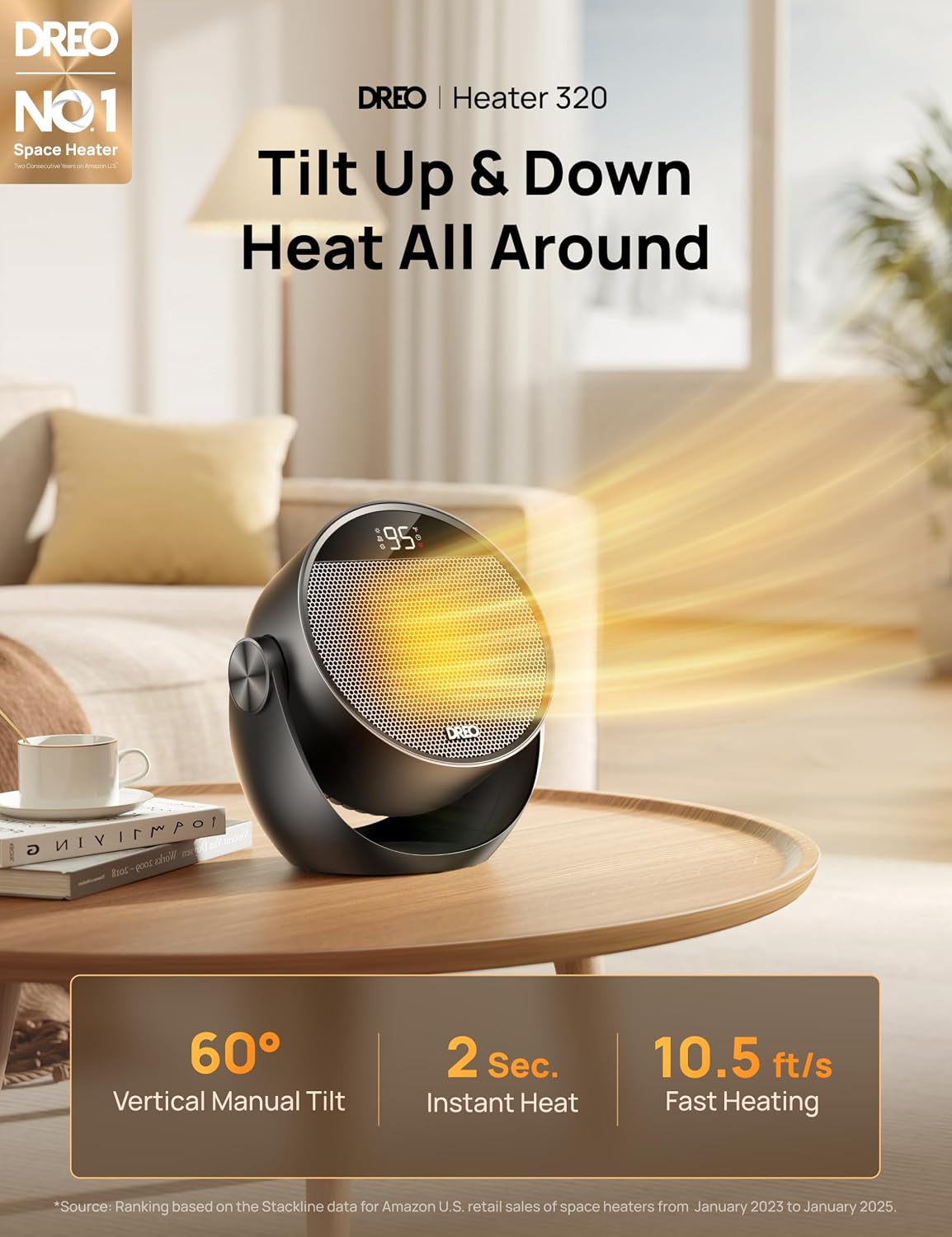 DREO Space Heater 1500W, 60° Adjustable Tilt, Portable Heater for Office