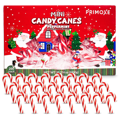 Christmas Mini Candy Canes - Red & White Peppermint Individually Wrapped for Holiday Indulgence - Bulk Christmas Candy for Kids & Adults - Holiday Decorations & Treats, 200 Pack